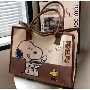 Snoopy & Woodstock Canvas Tote Large Capacity Peanuts Shoulder Bag Cute Commuter